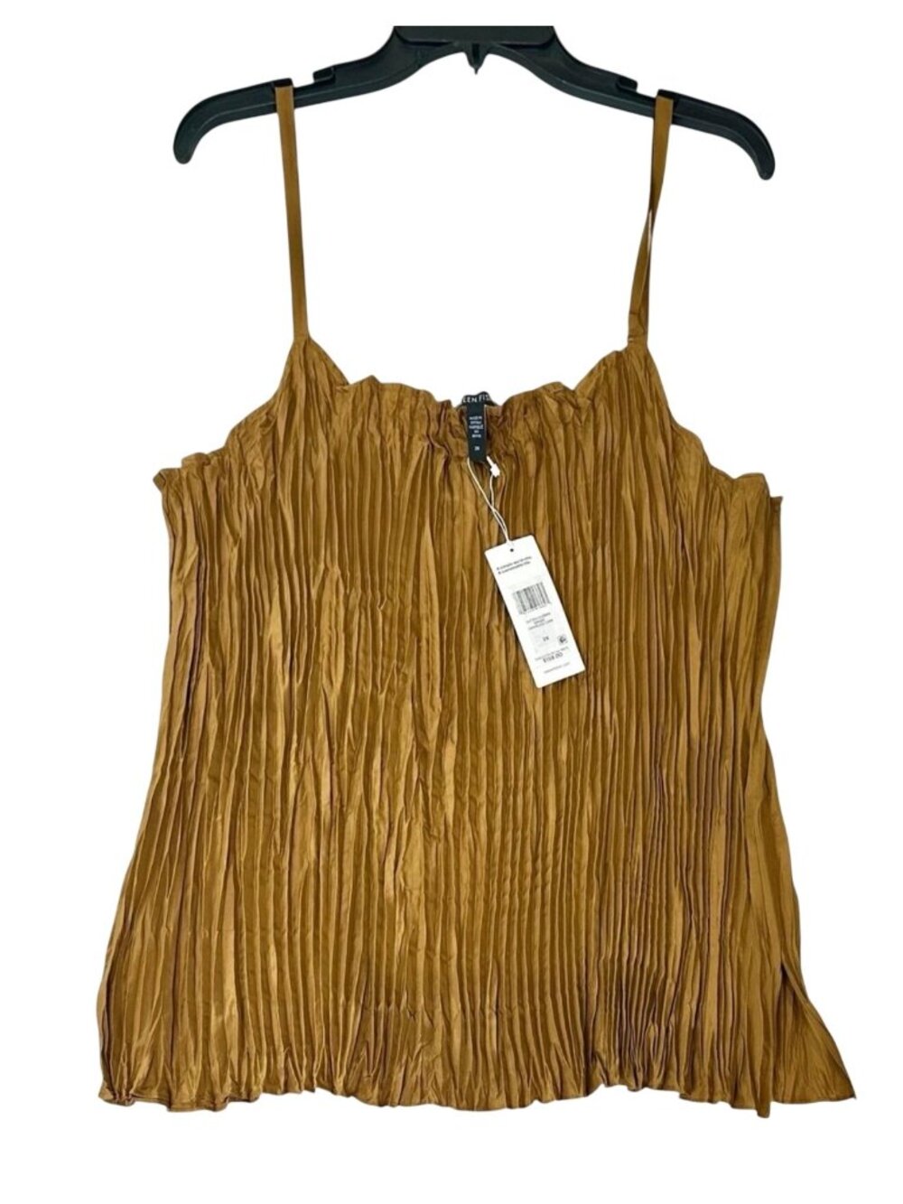 Eileen Fisher Women Bronze Crinkled 100% Silk Cami Tank Top Size L/G NWT